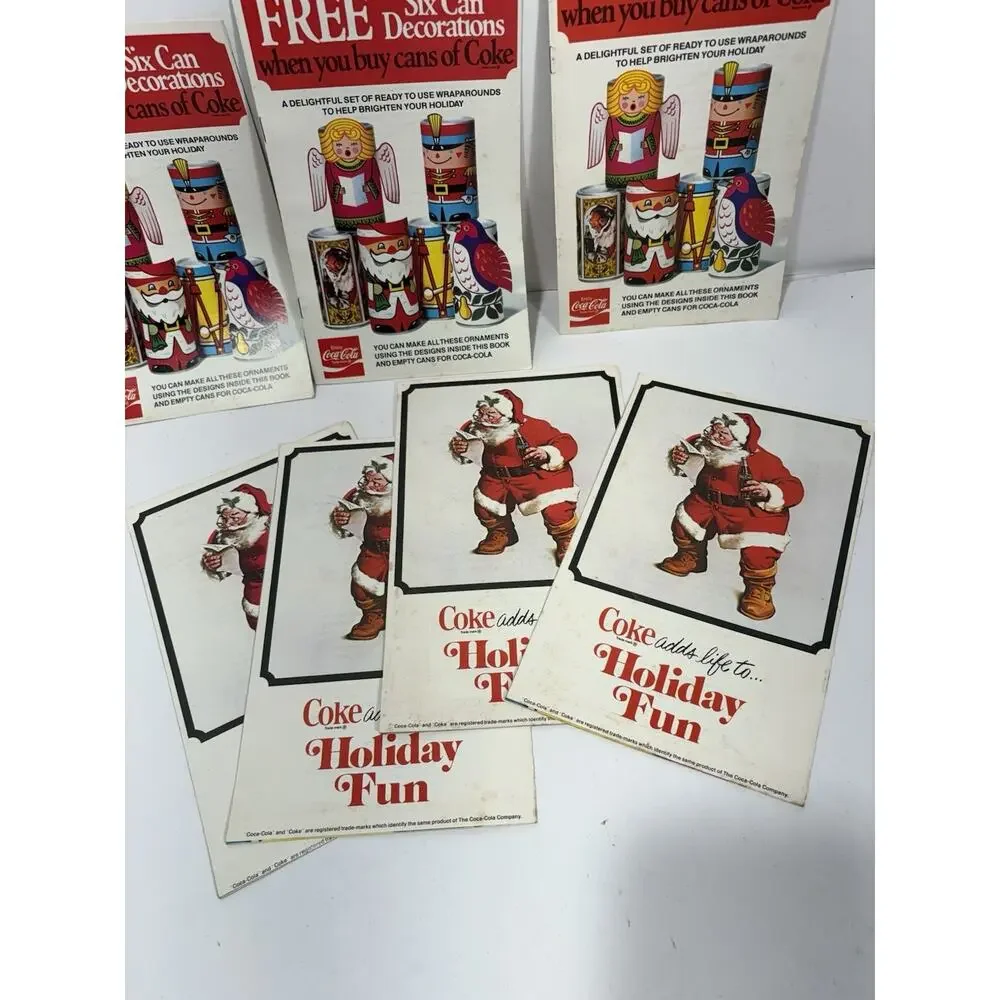 Lot 7x Coca Cola 1977‎ Holiday Six Can Decorations Coke Can Wraparound Christmas